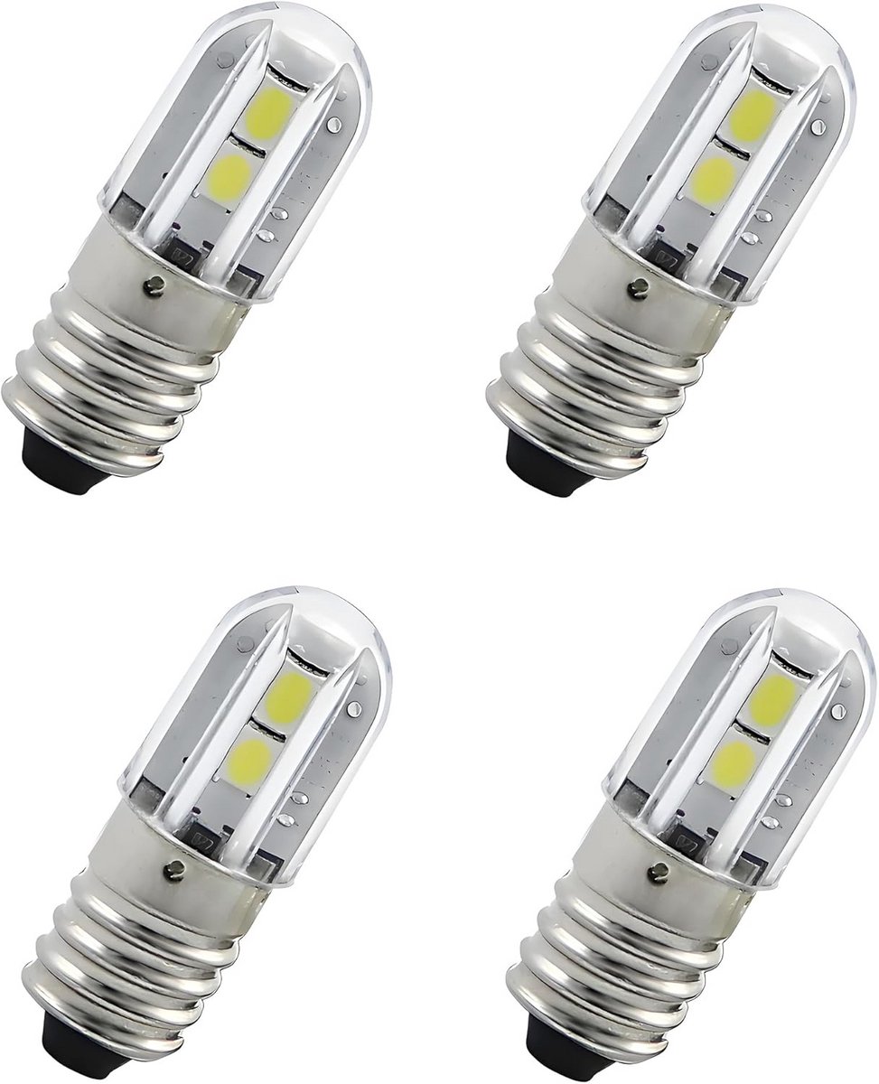 Miniatuur Schroef E10 LED Lampen 12V Koudwit 4 Stuks voor Apparatuur en Instrumenten