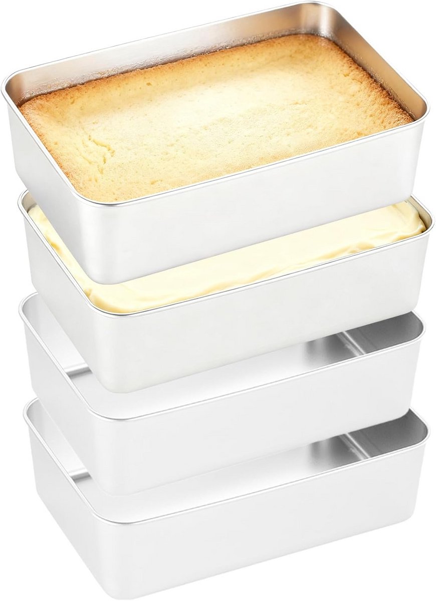4x Grote Rechthoekige Bakvormen RVS - Brood- en Cakevorm 33x15x6.5 cm Stapelbaar