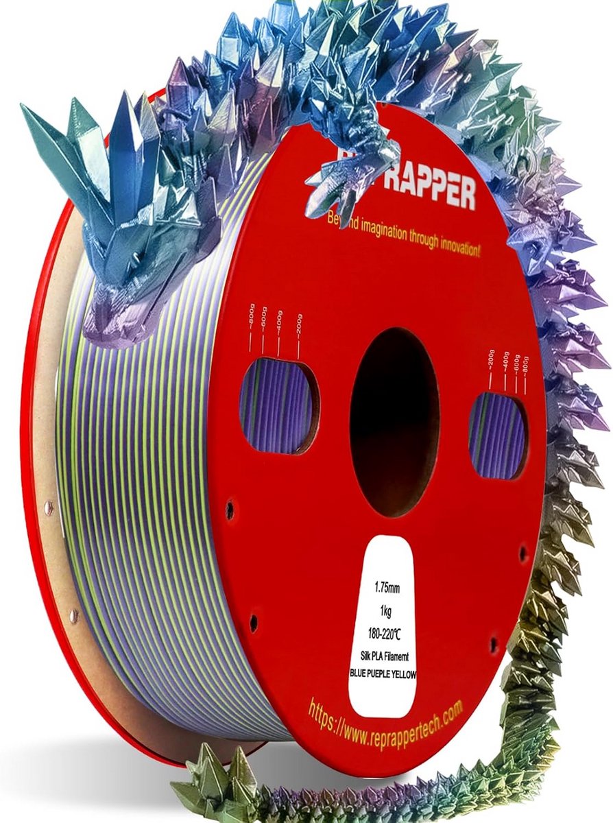 Driekleurig Silk PLA Filament 1.75mm - 1kg Spoel - Blauw Paars Geel 3D Printer Materiaal