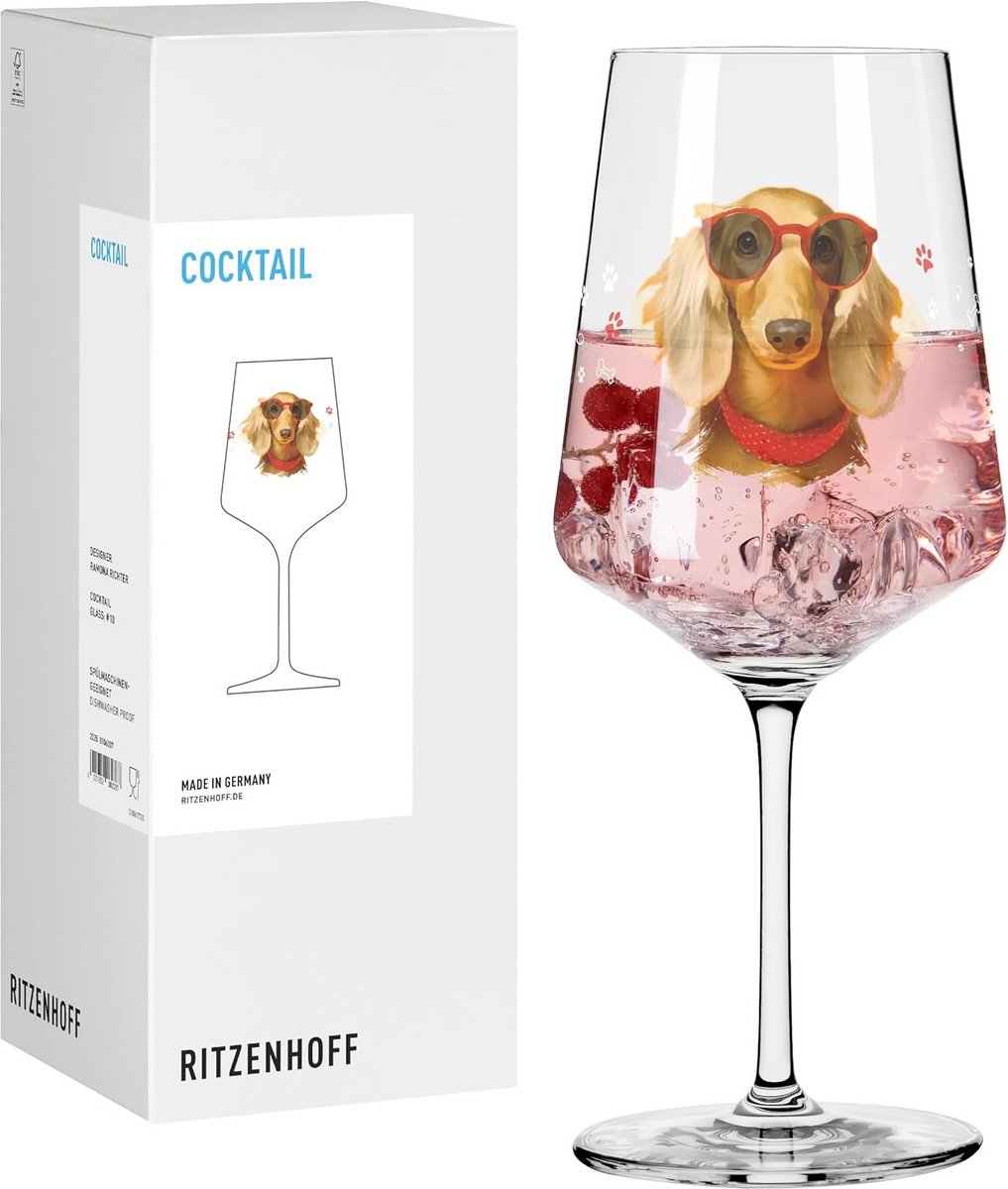 Groot Cocktailglas 500 ml met uniek Teckel Hond Ontwerp - Gemaakt in Duitsland