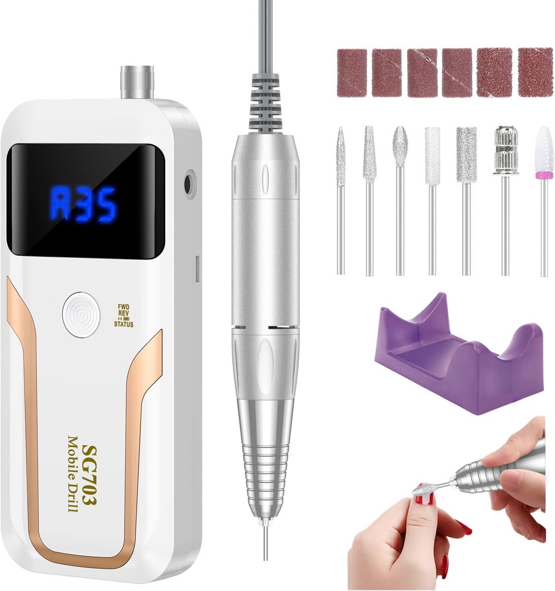 Oplaadbare Nagelfrees 35000 RPM - Professionele Elektrische Nagelvijl voor Acryl, Gel en Natuurlijke Nagels - Draagbaar Wit