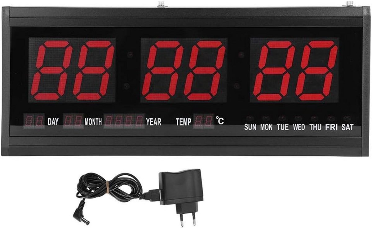 Grote Digitale LED Wandklok met Datum, Temperatuur en Timer - 12/24 Uurs Weergave