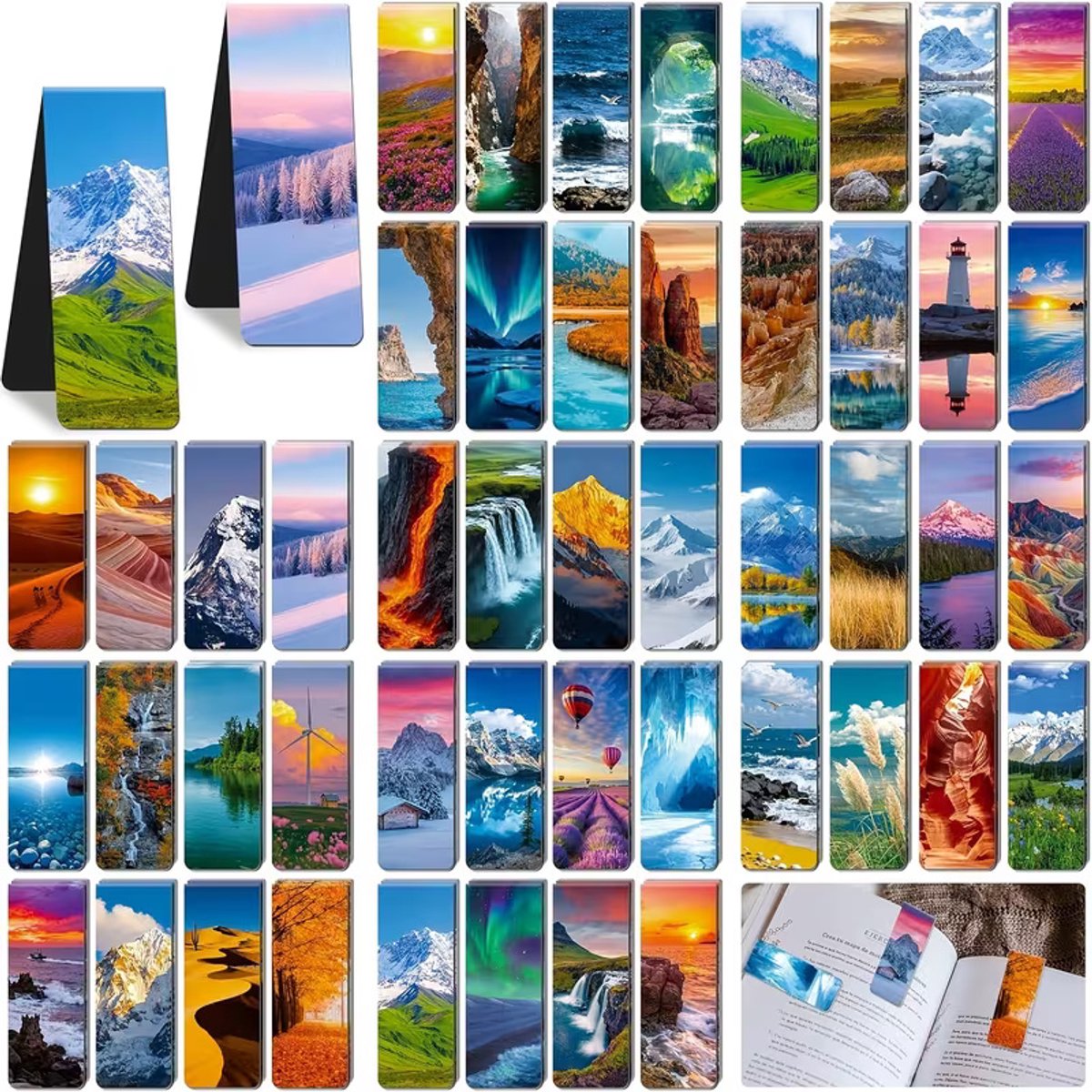 96 Stuks Magnetische Landschap Bladwijzers – DIY & Creatieve Boekenleggers – Sterke Magneet Pagina Clips – Voor Lezen, Knutselen, School & Kantoor – Cadeau Set