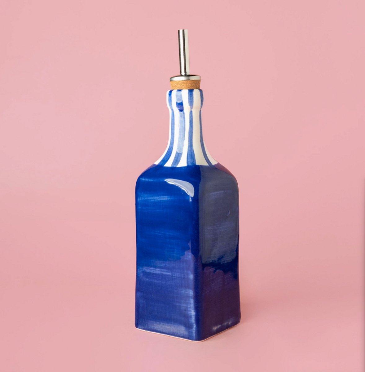 Olijfolie dispenser - Costa Azul - Spaans - Handgemaakt - 475ml - Keramiek - Blauw - Wit - Keuken - Koken - Bakken - Olijf - Fles