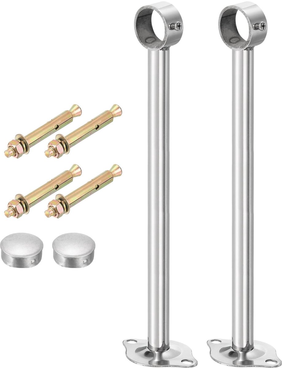 QUARKZMAN 2x Rvs plafond- en muurbeugels voor gordijnstangen 32mm, 300mm lengte, eenvoudig te installeren, zilver