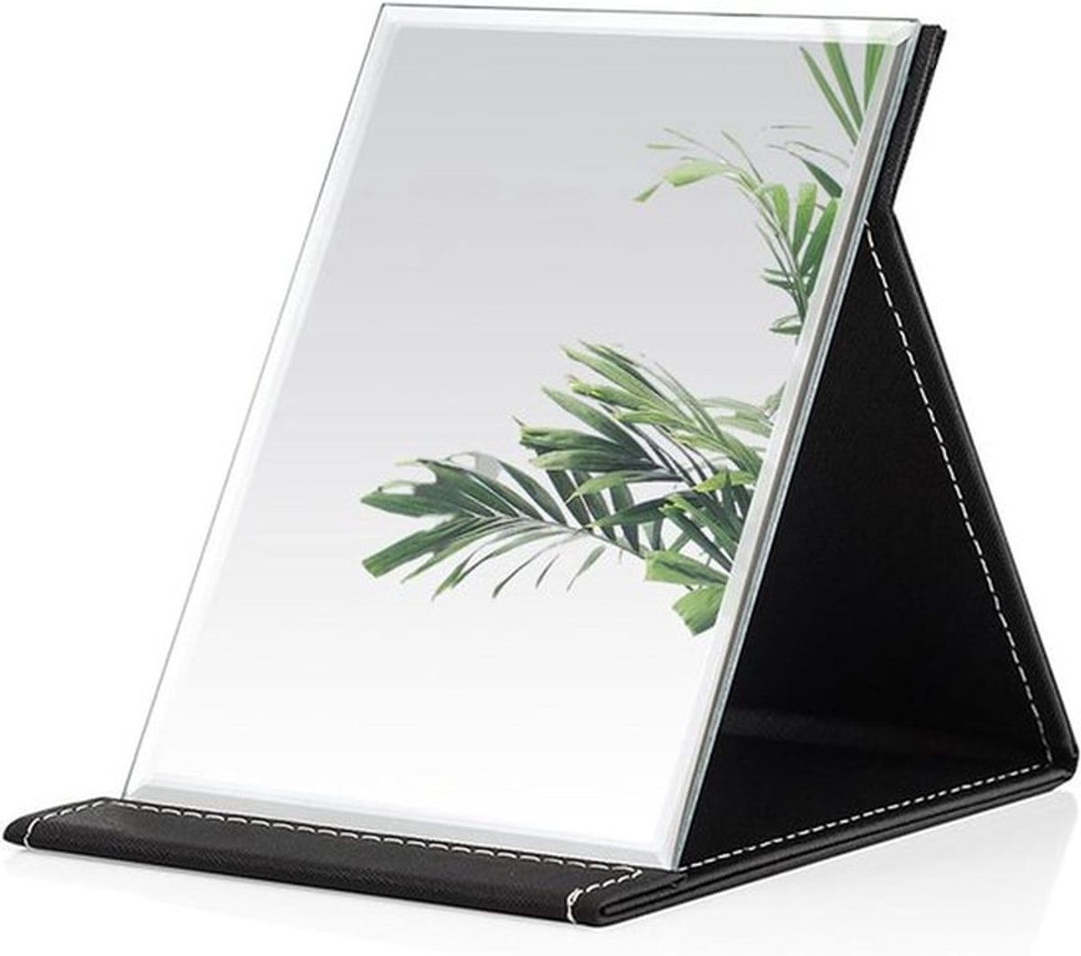 Foldable Travel Mirror - 25 x 18 cm - Black PU Leather - Super HD Portable Camping Mirror - Large Travel Mirror - HD Makeup Mirror for Tabletop Shaving Makeup