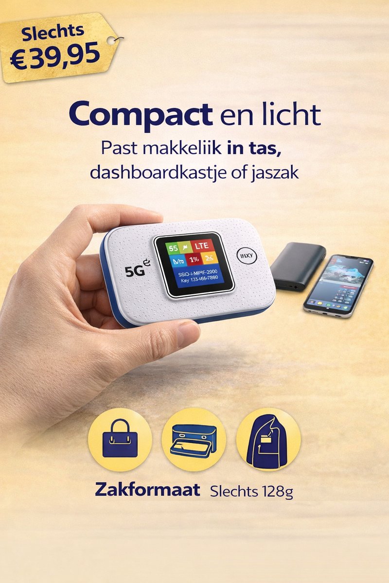 InfinityX 4G Mobiele WiFi Hotspot met Simkaart - Draagbare MiFi Router - LCD Scherm - Tot 10 Apparaten - 2x Accu - USB-C - Wit