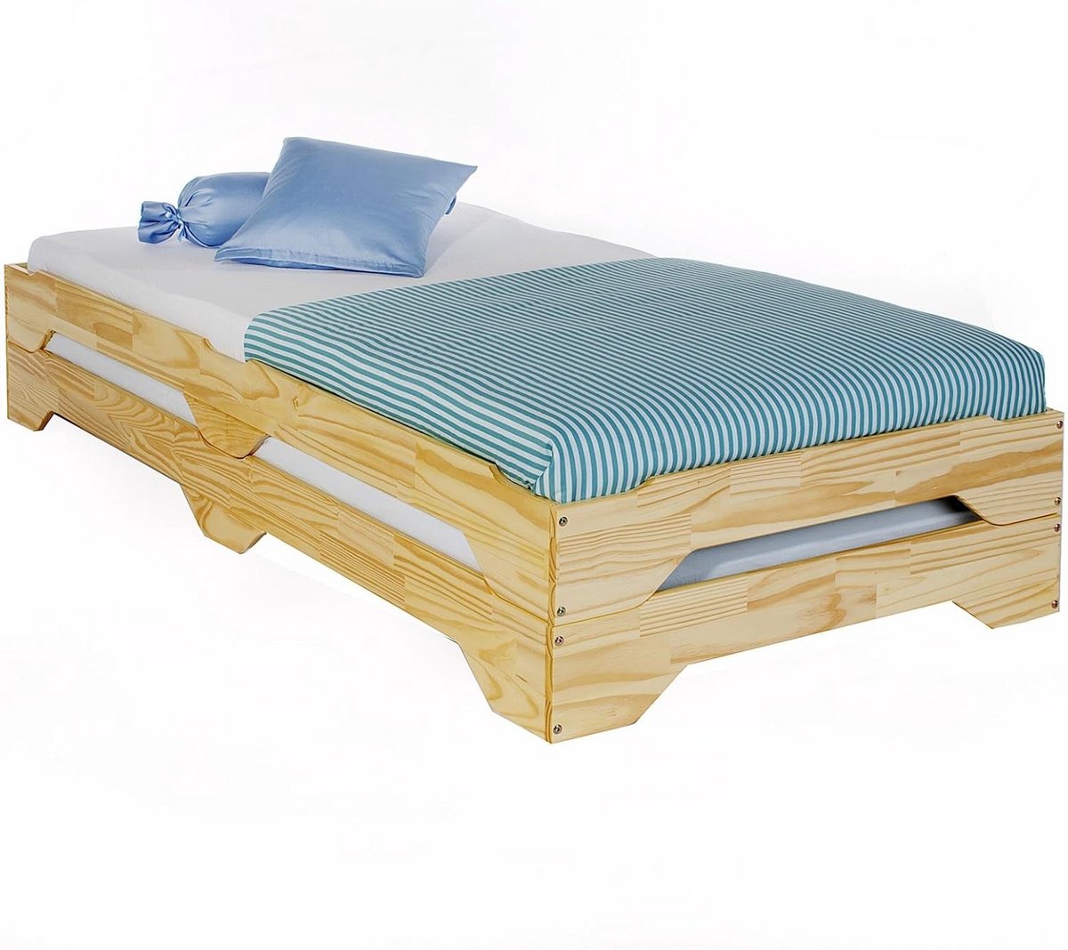 Stapelbed Grenen Massief voor 2 Personen - 90x200 cm - Kinder- en Logeerbed