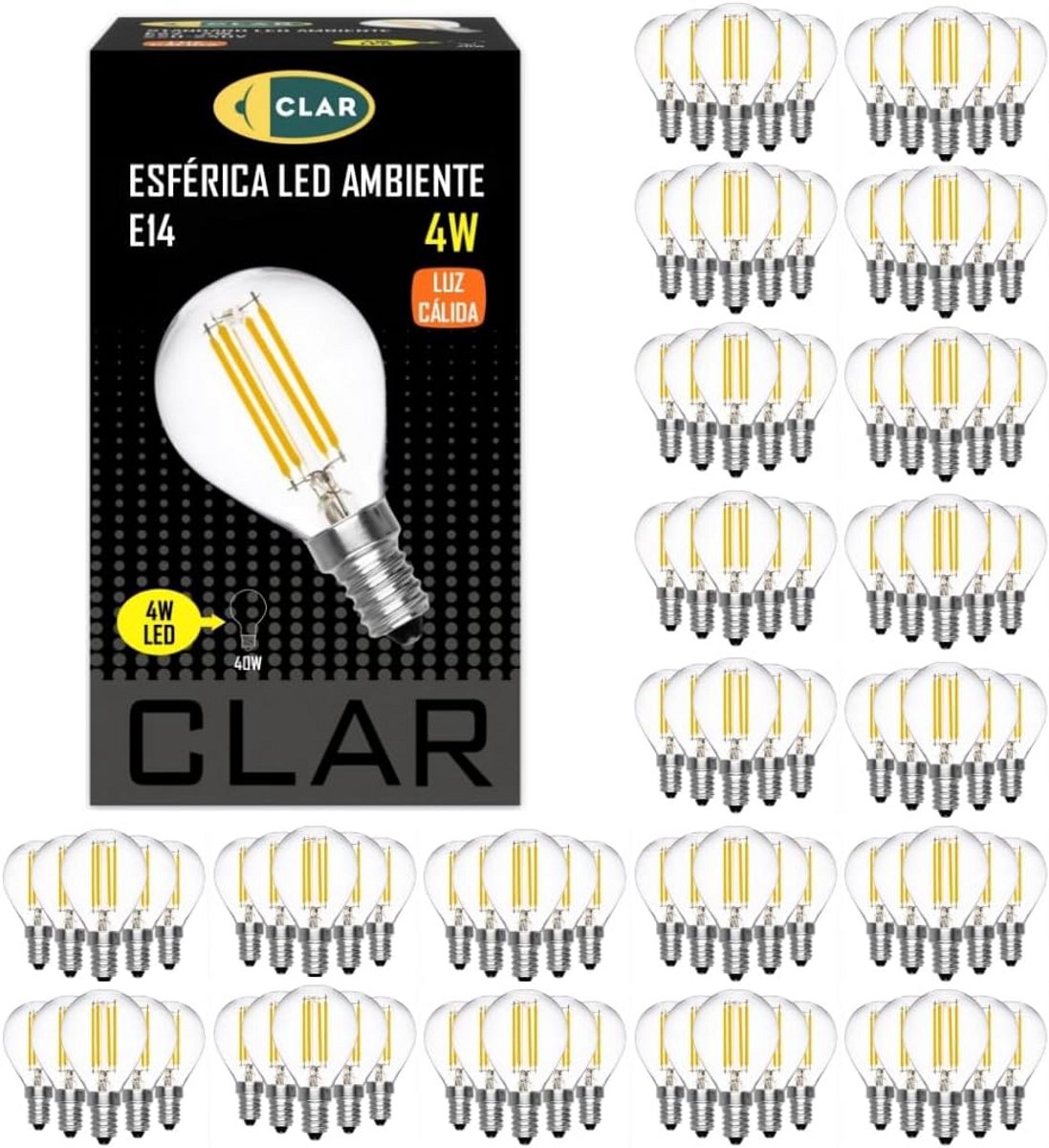 Set van 100x E14 LED Filament Lampen 4W Warm Wit 3000K Vervangt 40W Vintage Stijl Gloeilamp