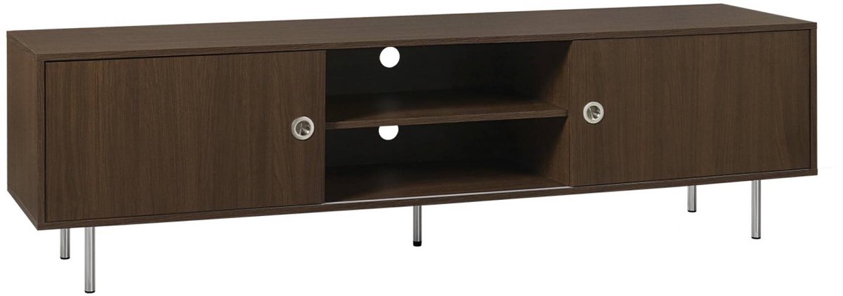 sweeek Vintage tv-meubel met 2 schuifdeuren en planken van houtdecor en roestvrij staal 180 cm - shelby Walnoot