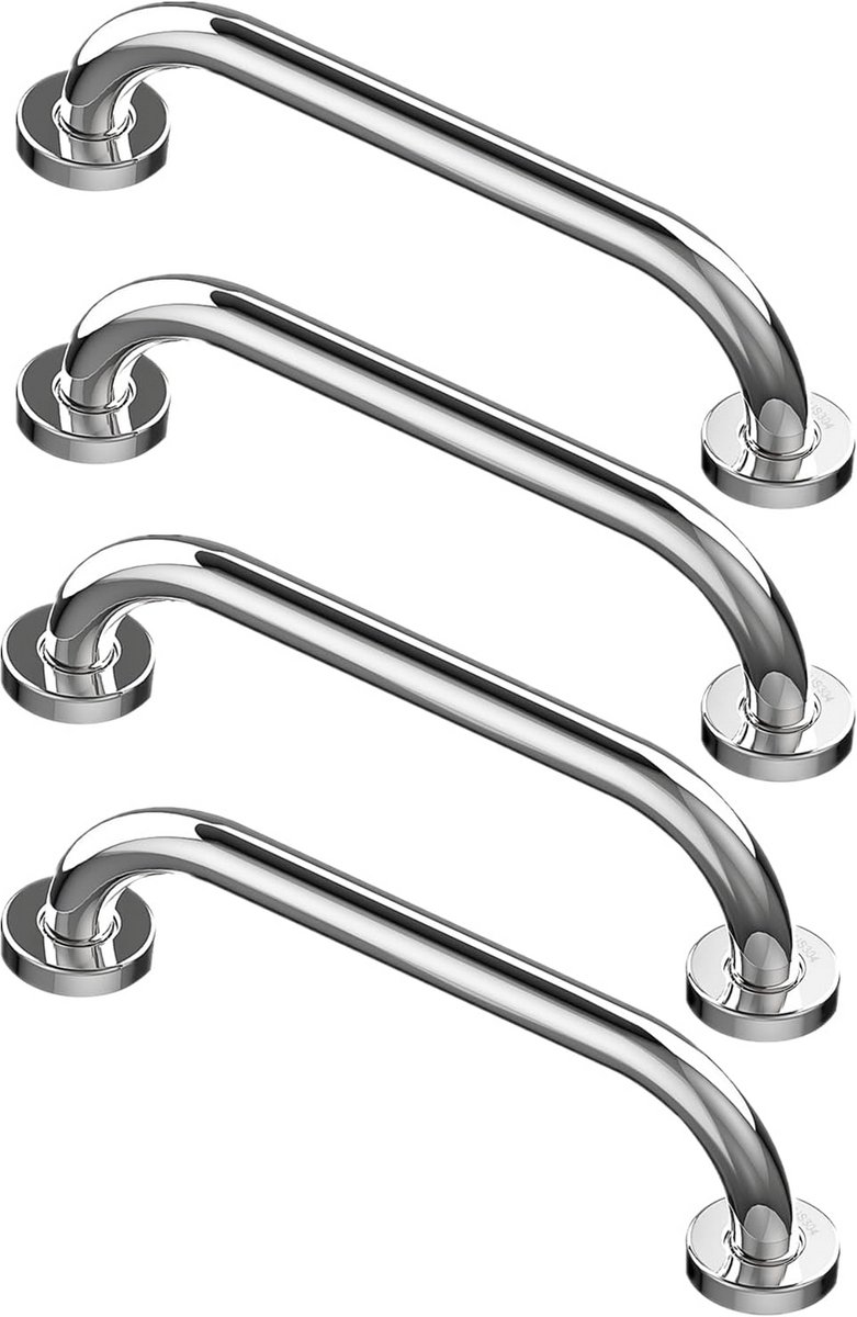 Set van 4 badkamer en douche veiligheidsbeugels 30 cm verchroomd RVS