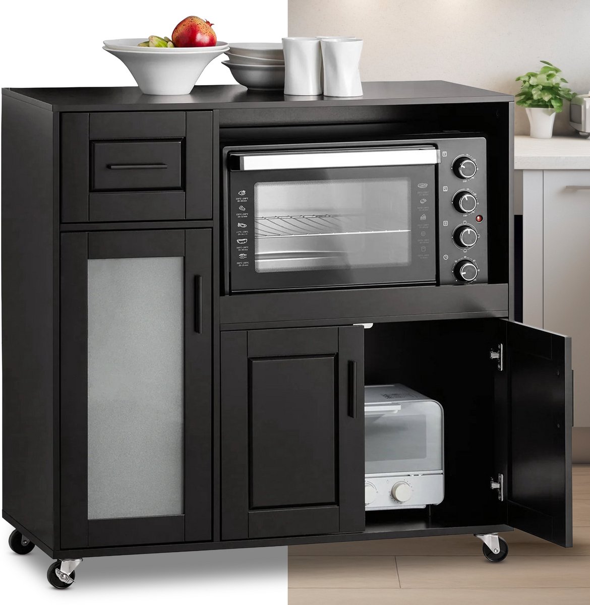 Magnetronkast - Keukenkast - Keukenrek Staand - Ovenkast - Rek - 89 x 40 x 89 cm - Organizers - Dubbele Draagplank - Aanrecht Organiser