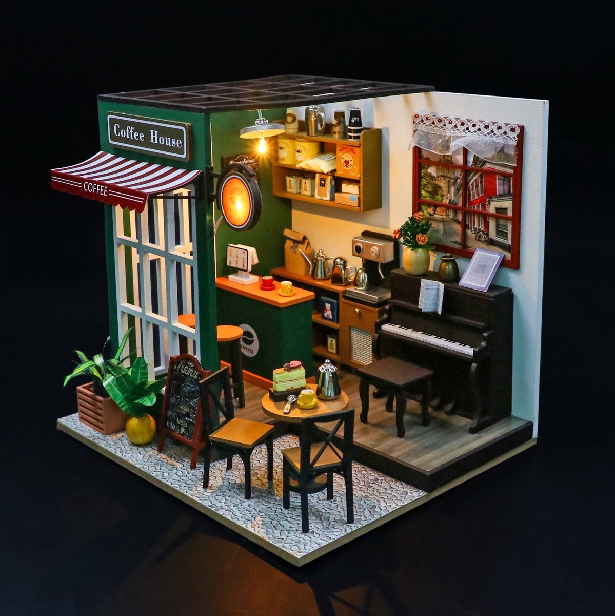 Coffee house - 3D Puzzel met Handleiding - DIY - Miniatuur Modelbouw Hout Kinderen en Volwassenen - Houten bouwpakket - Assemblr