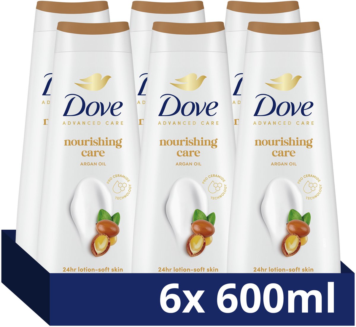 Dove Advanced Care Verzorgende Douchegel - Nourishing Care - 24-uur lang effectieve hydratatie - 6 x 600 ml
