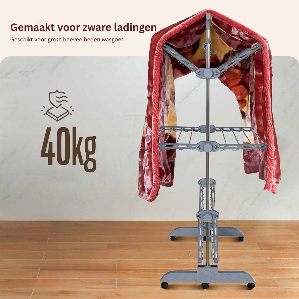 CLVP® Wasrek Inklapbaar op Wieltjes - Droogmolen - Droogtoren Staand