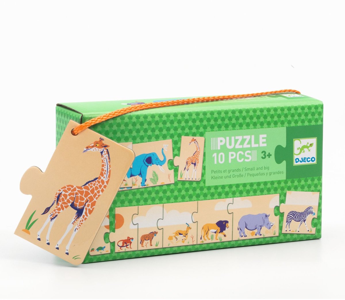 Djeco Houten Puzzel 10 Stukjes: Grote en Kleine Dieren (+3 jaar)