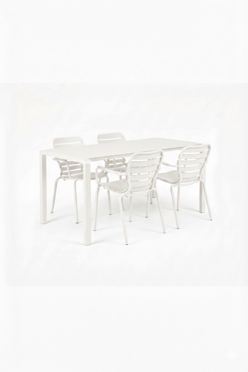 Zuiver Vondel Tuinset 4 personen - tuintafel + 4 stoelen met armleuning Wit