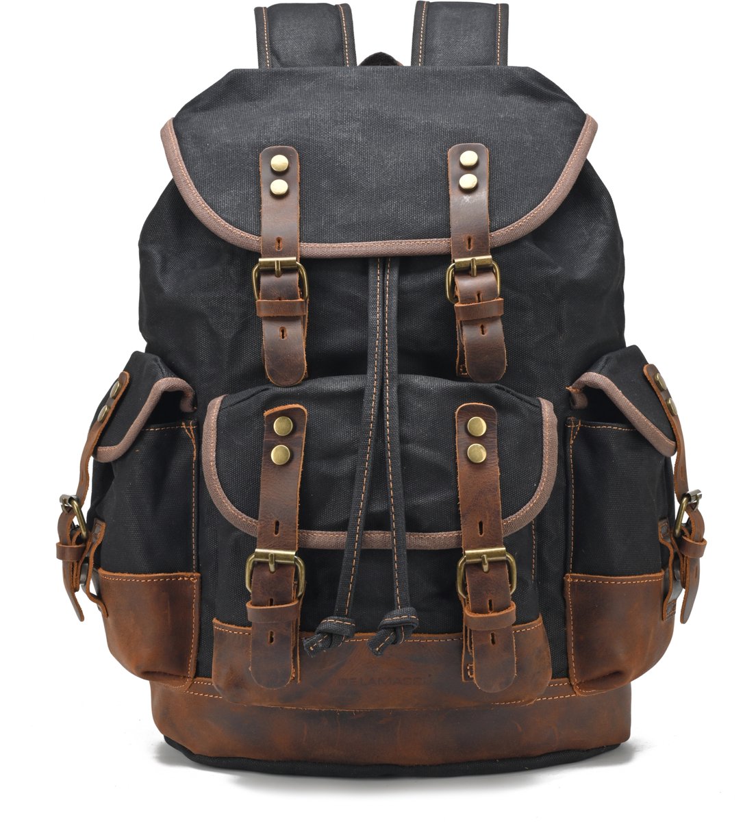DE LAMASSU® Canvas Laptop Rugzak 15.6 inch – Vintage Backpack – Waterafstotend – Echt Leer – 22L – 32 × 15 × 45 cm