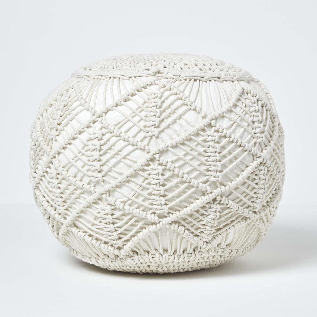 Natuurlijke macramé poef 40 cm hoog - Gehaakte voetenbank van 100% katoen