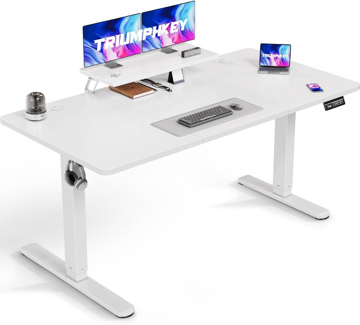 Verstelbare Elektrische Werktafel met Monitorplanken en Opbergplank - Ideaal voor Thuiswerk