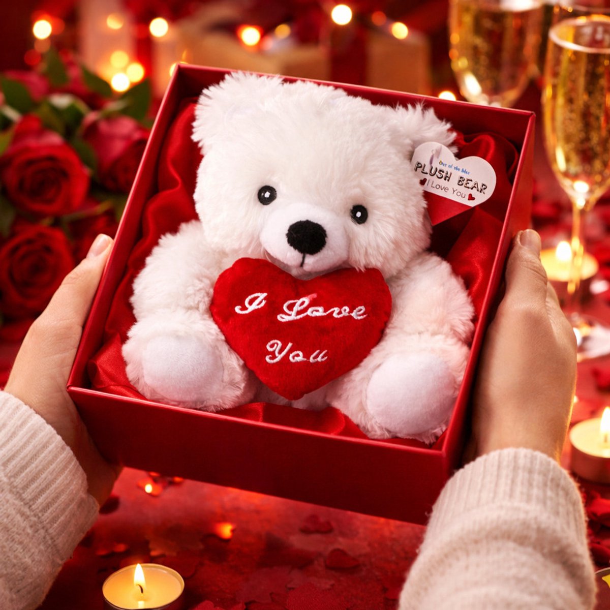 Knuffelbeertje met hart - wit - pluche - 22 cm - valentijnsdag - i love you - cadeau — afbeelding 9