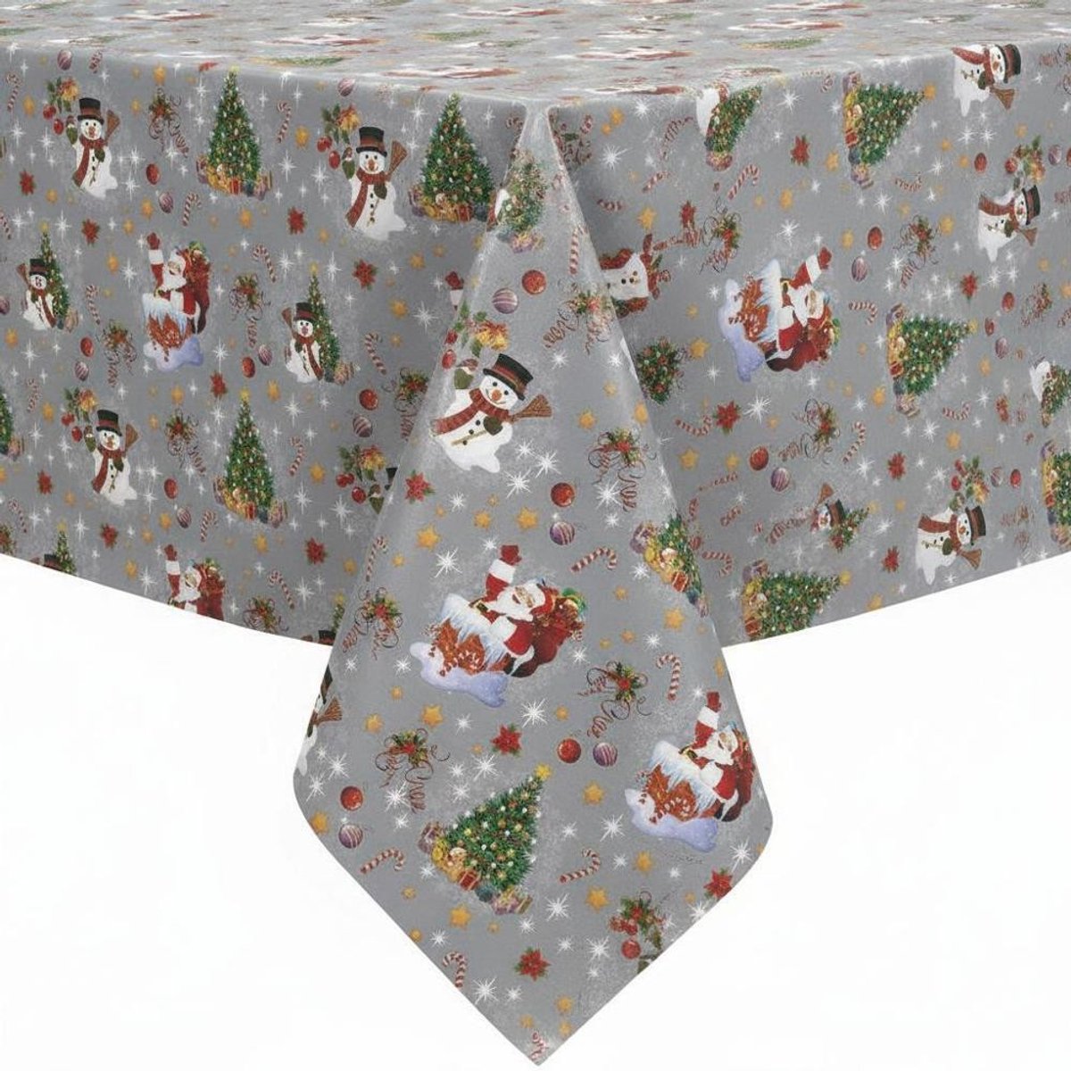 Protecttable - Kerst Tafelzeil Kerstman Zilver 140x310cm - Tafelkleed Afwasbaar - Kunststof