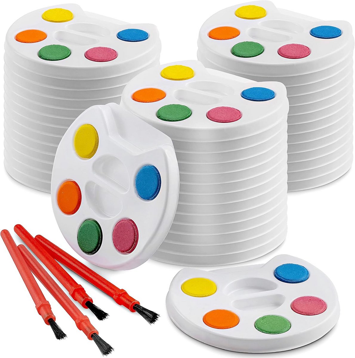 Mini Aquarelverf Set voor Kinderen - Bulk van 24 Sets met 5 Kleuren en Verfbenodigdheden