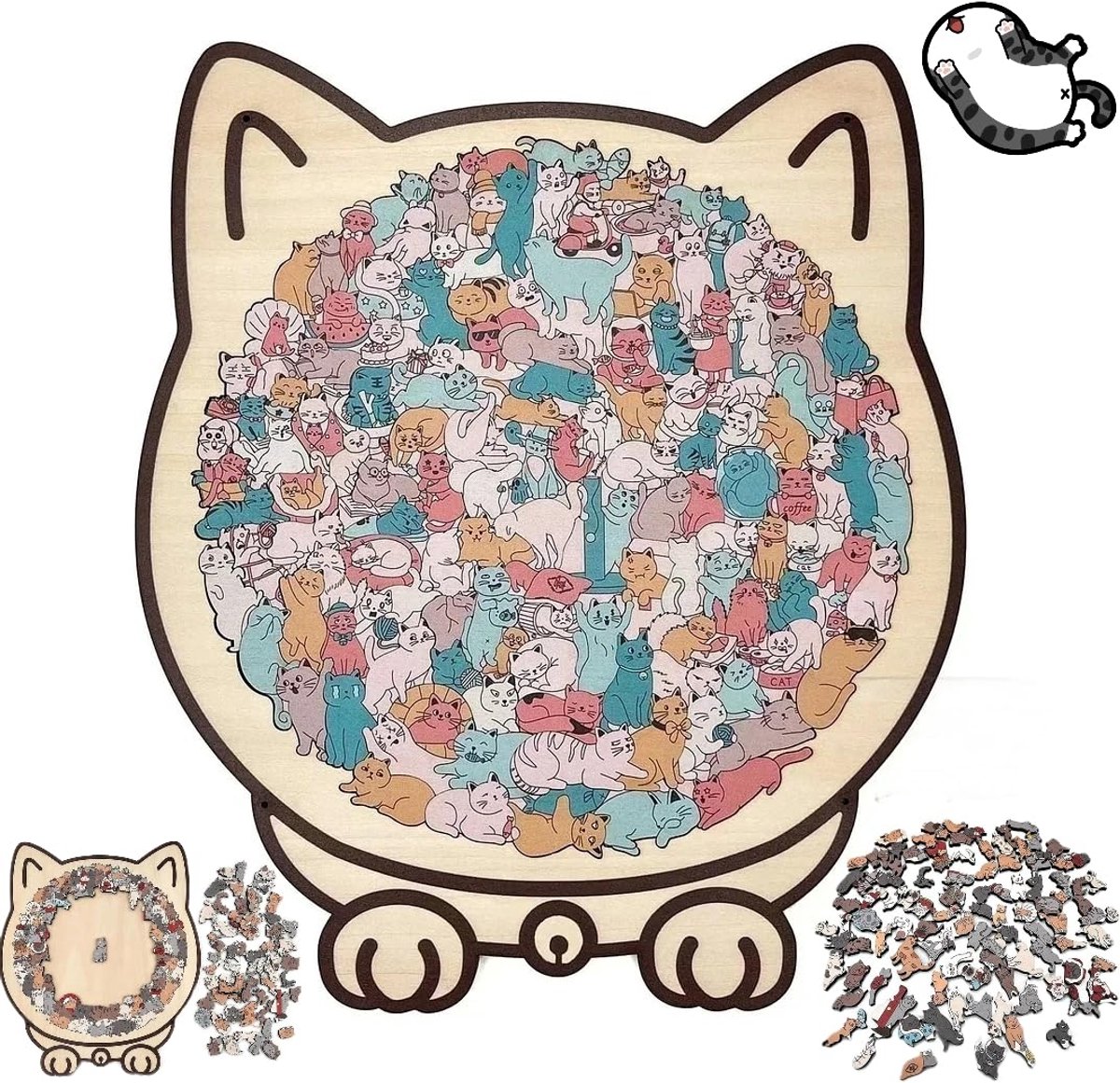 135 Stukken Van Gekleurde Kat-Vormige Houten Puzzels, Kat-Vormige Houten Puzzels, Unieke Dier-Vormige Houten Puzzels, Huisdecoratie, Valentijnsdag Geschenken (Macaron Kleur)