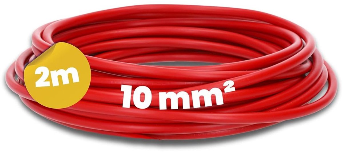 Kalitec 2 meter H07V-K 10 mm² rode bedradingskabel | Flexibele enkeladerige kabel | 10 mm² gevlochten draad | Fijnaderige bedrading | Enkeladerige kabel voor meterkasten | Enkeladerige kabel voor schakelkasten