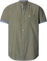 Olijfgroen herenoverhemd met korte mouwen, klein patroon, JC-logo en blauwe accenten.