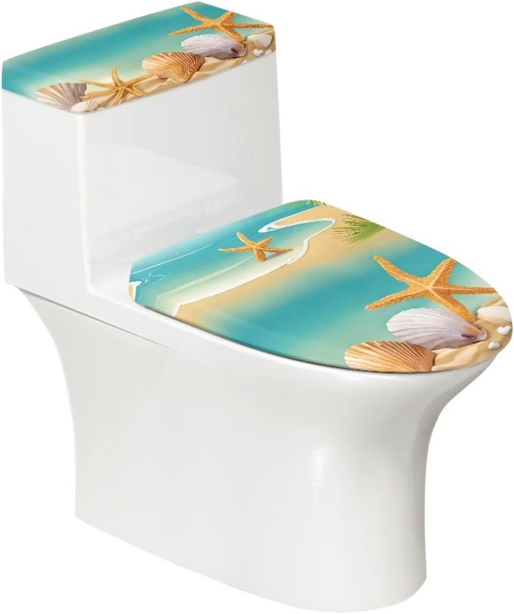 Strand Zeester Wc Stoelhoes Set – Vervangingsset voor Toilet Deksel en Tank Deksel – 2 Stuks