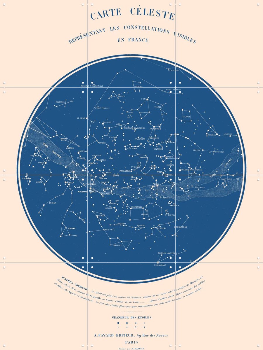 IXXI Carte Celeste Blue, Aster Edition - 60 x 80 cm - Gratis ophangtool - Grote wanddecoratie en posters - Vintage, Grafisch Ontwerp, Illustraties