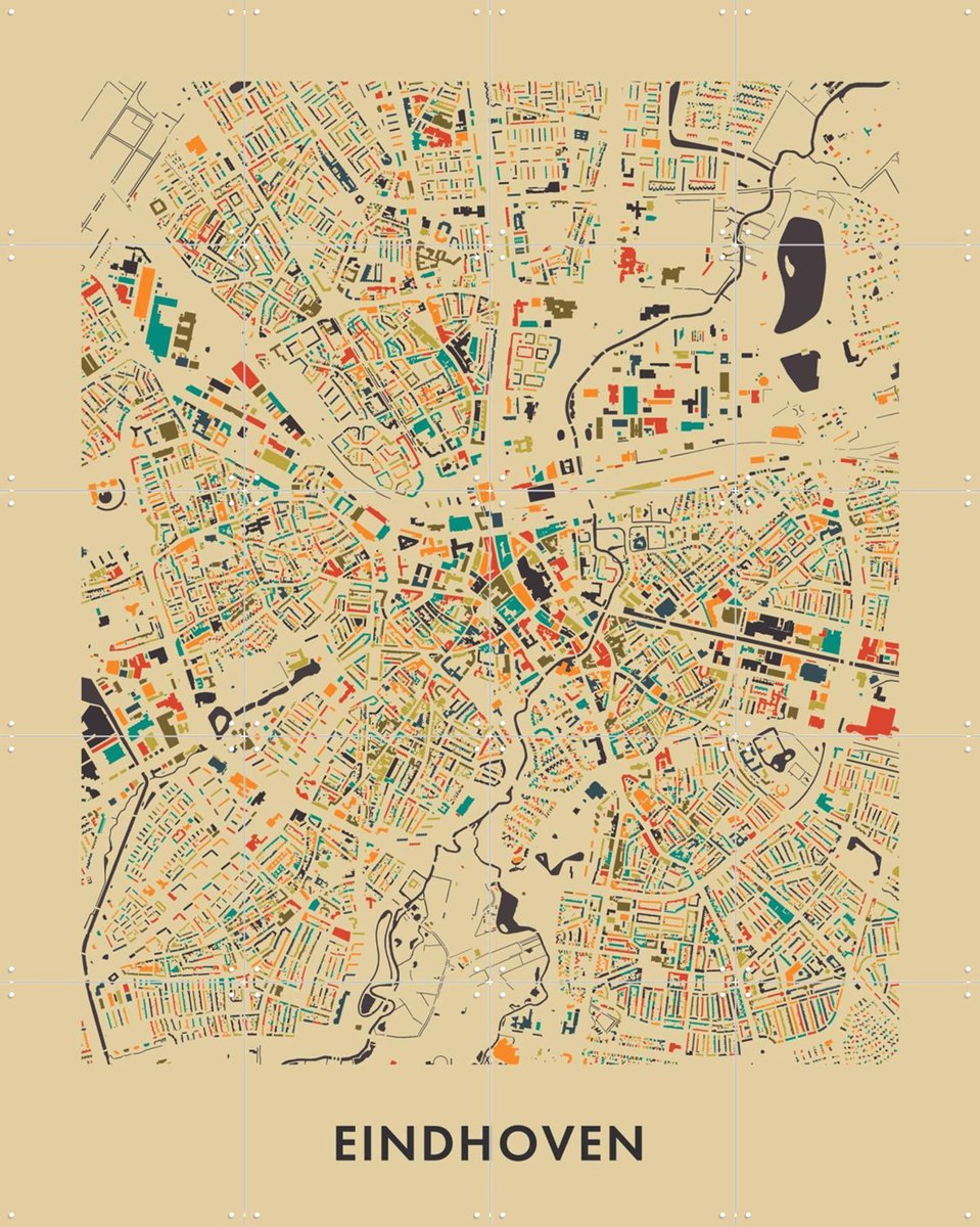 IXXI Eindhoven Mosaic Map, Kunst in Kaart - 80 x 100 cm - Gratis ophangtool - Grote wanddecoratie en posters - Illustraties, Kleurrijk, Geometrische