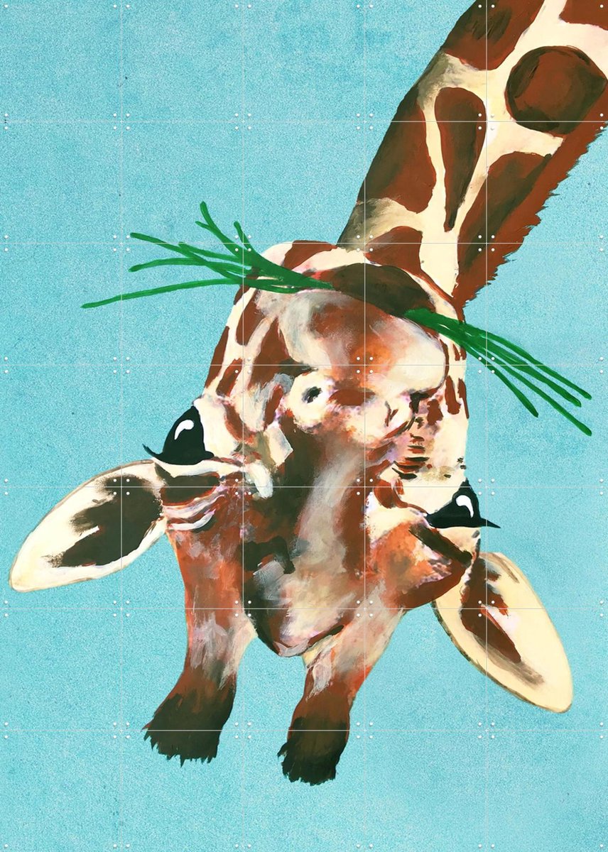 IXXI Giraffe upside down, Coco de Paris - 100 x 140 cm - Gratis ophangtool - Grote wanddecoratie en posters - Kleurrijk, Digitale Kunst, Fantasierijk