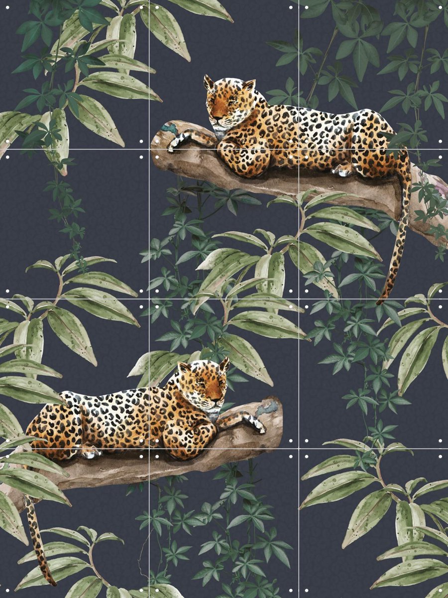 IXXI Chilling in the Jungle, Creative Lab Amsterdam - 60 x 80 cm - Gratis ophangtool - Grote wanddecoratie en posters - Aquarel, Speels, Illustraties