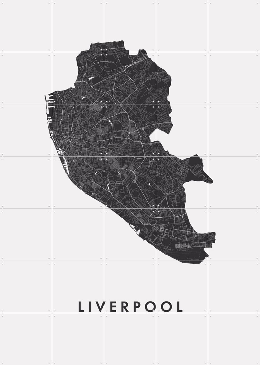 IXXI Liverpool City Map, Kunst in Kaart - 100 x 140 cm - Gratis ophangtool - Grote wanddecoratie en posters - Abstract, Grafisch Ontwerp, Minimalisme