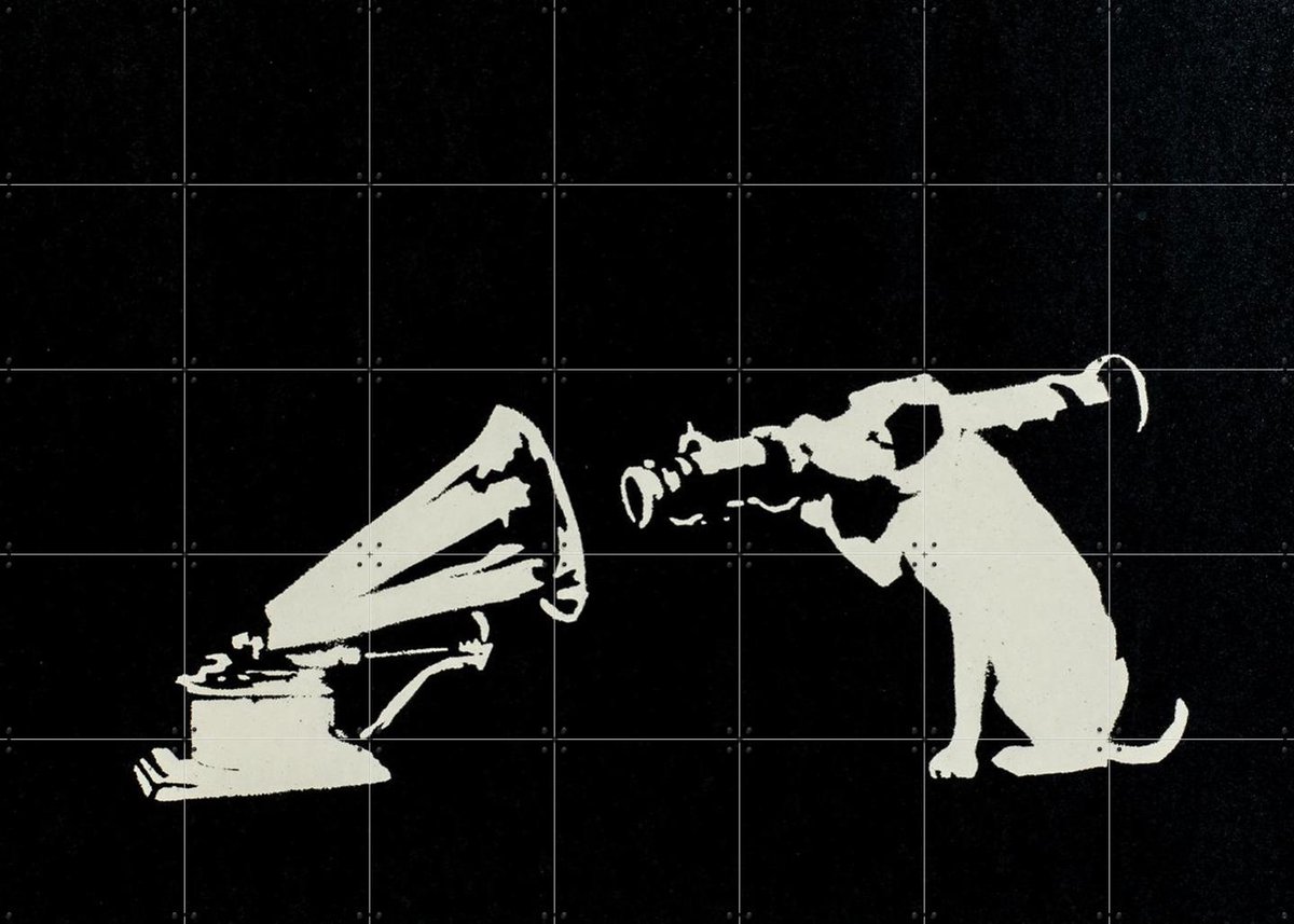IXXI HMV, Banksy - 140 x 100 cm - Gratis ophangtool - Grote wanddecoratie en posters - Illustraties, Houtsnede, Pop art, Street art, Mancave