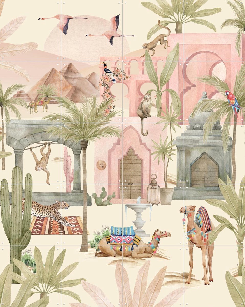 IXXI Pink Oasis, Creative Lab Amsterdam - 80 x 100 cm - Gratis ophangtool - Grote wanddecoratie en posters - Kleurrijk, Speels, Illustraties, Aquarel