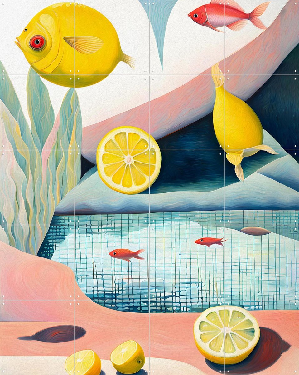 IXXI Lemon Fish, Artclaud - 80 x 100 cm - Gratis ophangtool - Grote wanddecoratie en posters - Digitale Kunst, Gemengde Technieken, Speels