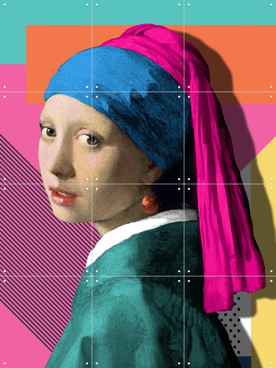IXXI Meisje met de Parel – The Back to the 80’s Edition, Marja van den Hurk - 60 x 80 cm - Gratis ophangtool - Grote wanddecoratie en posters -