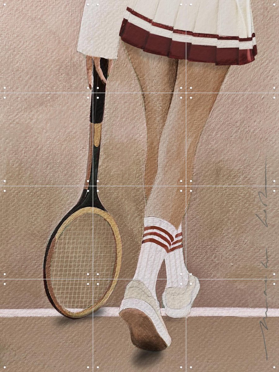 IXXI Tennis Terre, Maaike Koster & My Deer Art Shop - 60 x 80 cm - Gratis ophangtool - Grote wanddecoratie en posters - Minimalisme, Aquarel