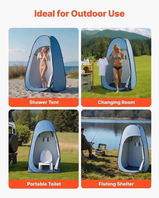 Douche- en toilettent - Privacy- en omkleedtent - Met douchezak - Afmetingen 119,4x119,4x190,5 cm - Materiaal 190T polyester - Incl. haringen, scheerlijnen en draagtas - Blauw — afbeelding 2