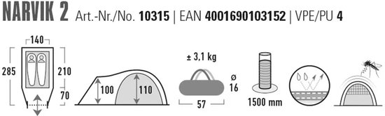 High Peak koepeltent Narvik 2, kampeertent met veranda, waterdicht, PFC-vrij — afbeelding 4