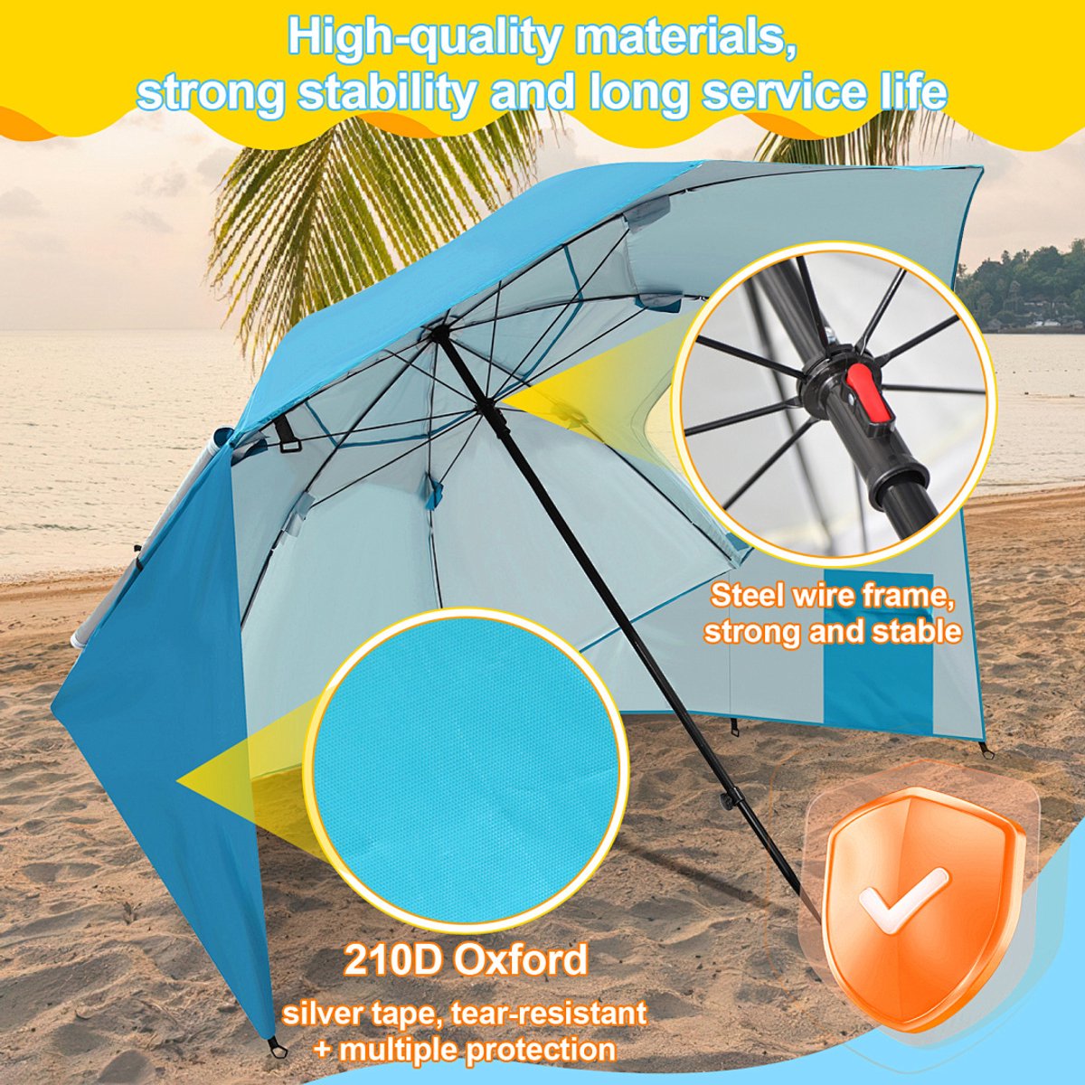 Parasol Strandparasols, Stokparasols en Balkonparasols met 210 cm Zonnenscherm, UV-bescherming 50+ - Inklapbaar, Waterafstotend, Grondpin en Draagtas Inclusief, Perfect voor Strand, Tuin en Balkon als Tuinparasol, Hemelsblauw – foto 6