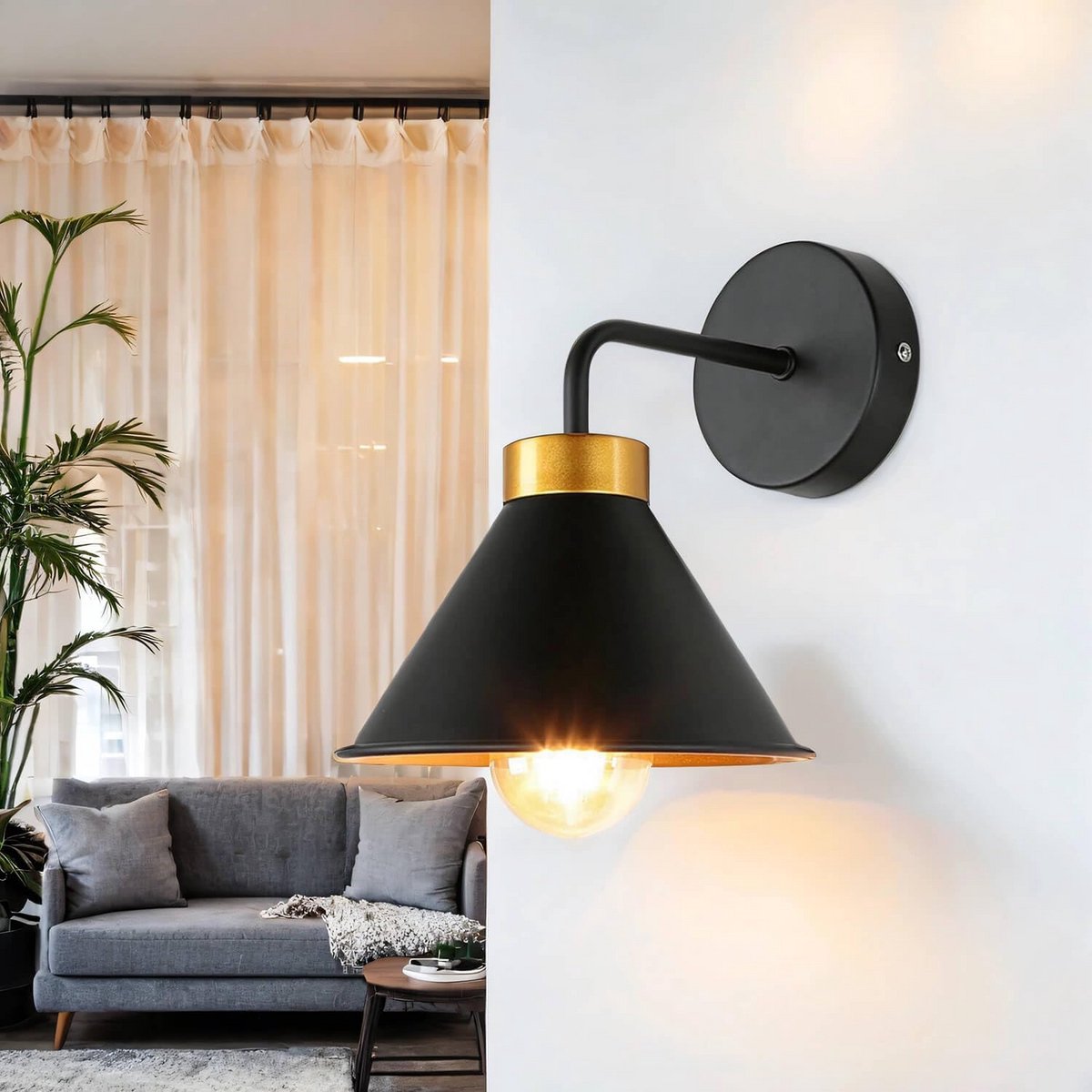 Moderne Binnen Wandlamp Metaal Zwart en Goud E27 voor Woonkamer, Hal en Slaapkamer