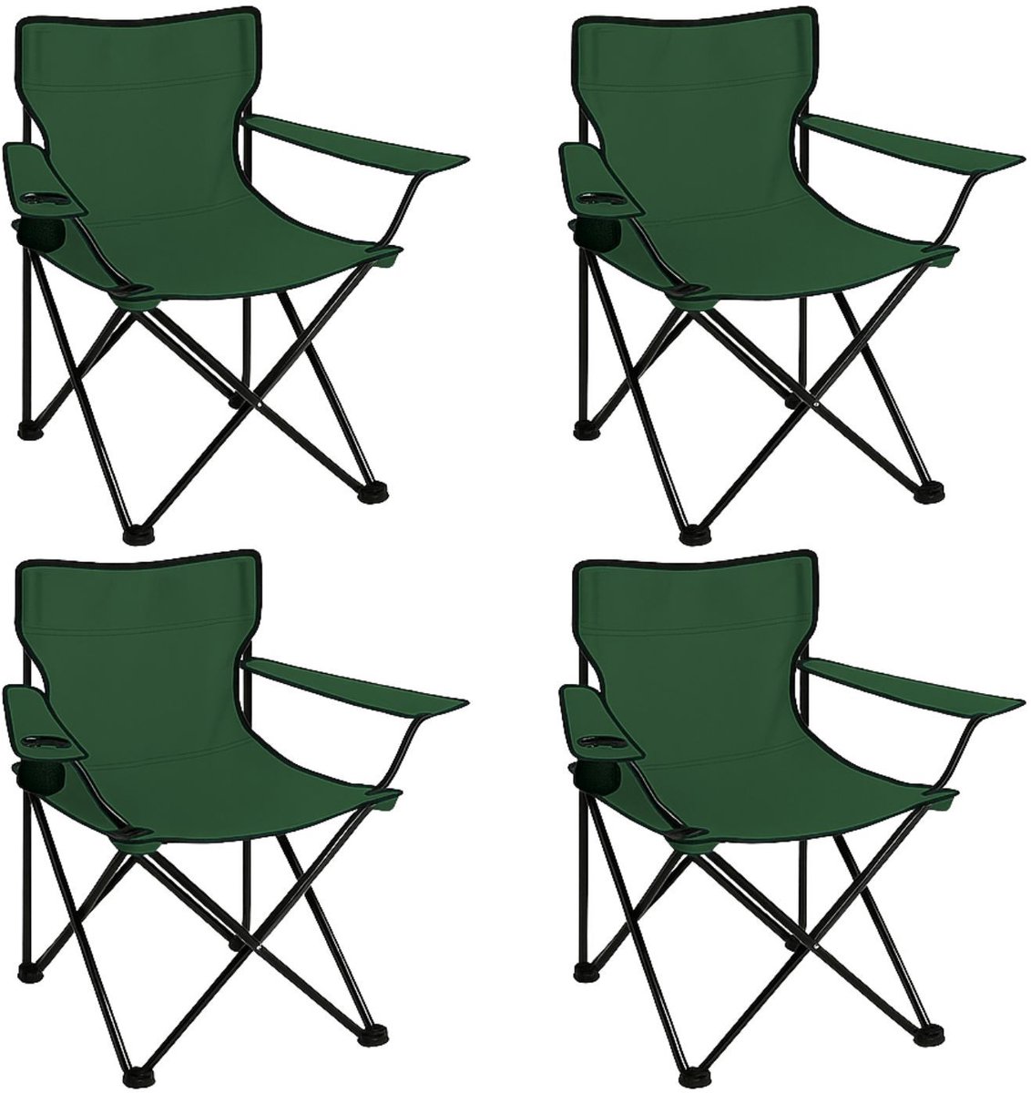 Coemo 4-delige set opvouwbare campingstoel inklapbare stoel draagbaar 2,2 kg met rugleuning, stalen frame, bekerhouder & draagtas – Weerbestendige klapstoel voor camping, festivals & tuin - Groen