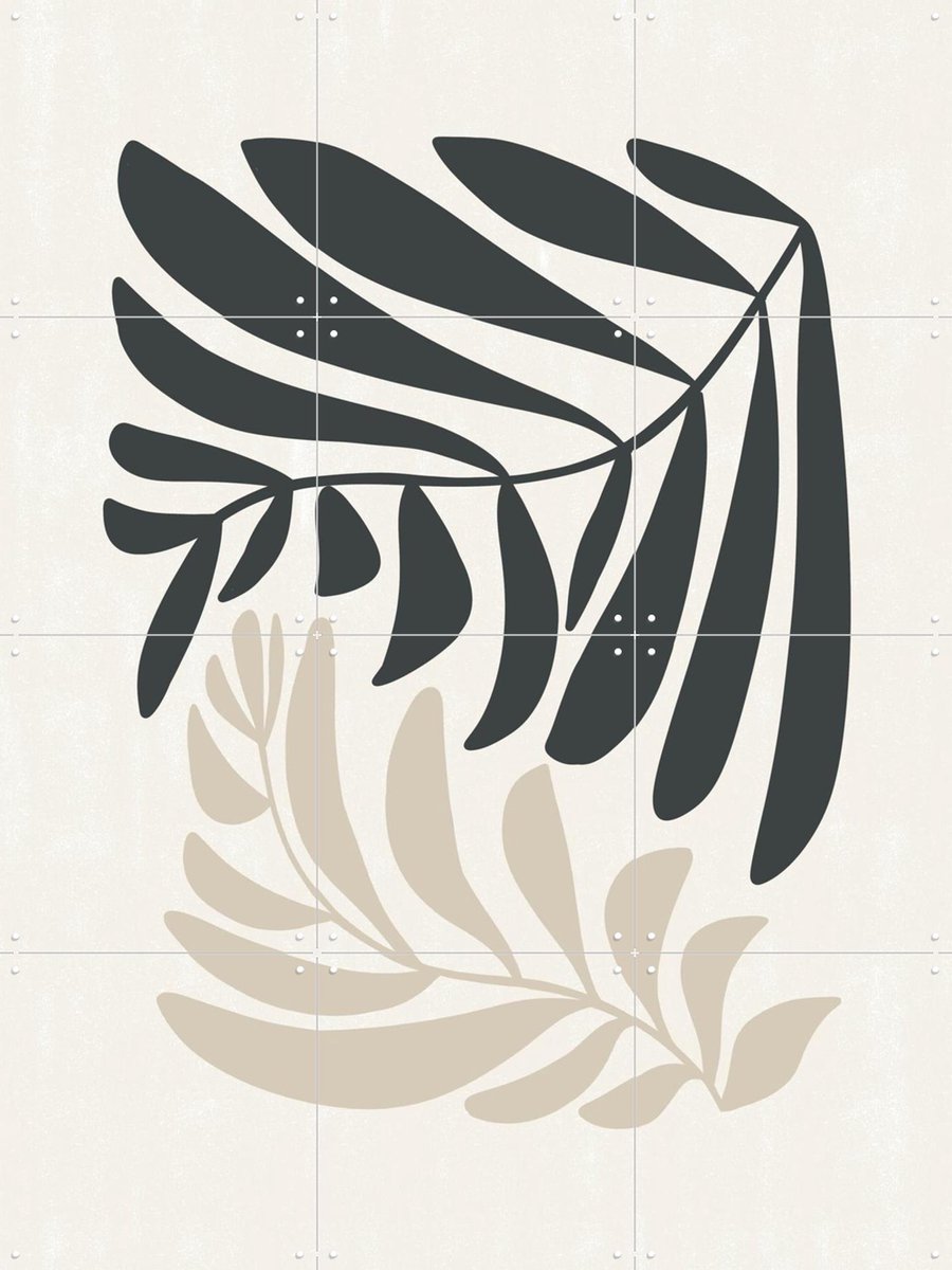 IXXI Modern Fern in Beige and Black, Bohomadic Studio - 60 x 80 cm - Gratis ophangtool - Grote wanddecoratie en posters - Abstract, Minimalisme