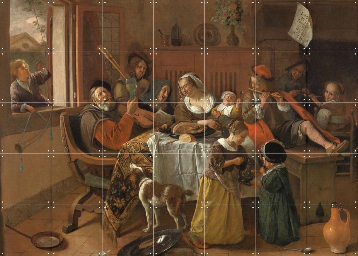 IXXI Het vrolijke huisgezin, Jan Havicksz. Steen & Rijksmuseum - 140 x 100 cm - Gratis ophangtool - Grote wanddecoratie en posters - Schilderijen,