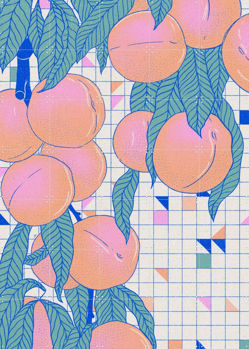 IXXI Peaches, Ada Jarzebowska & Various - 100 x 140 cm - Gratis ophangtool - Grote wanddecoratie en posters - Kleurrijk, Illustraties, Speels