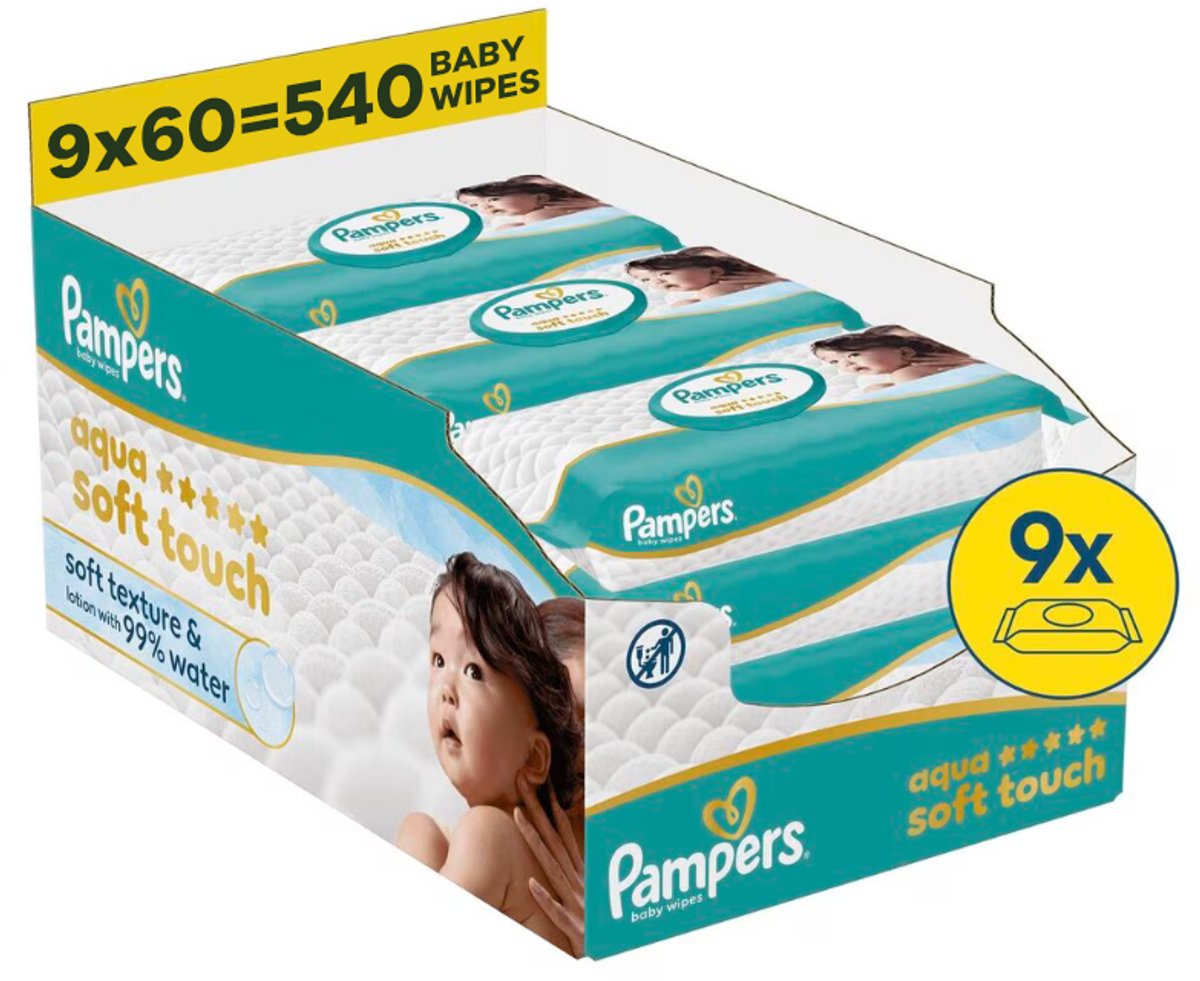 Pampers - Aqua Soft Touch Babydoekjes - 9 x 60= 540 Billendoekjes